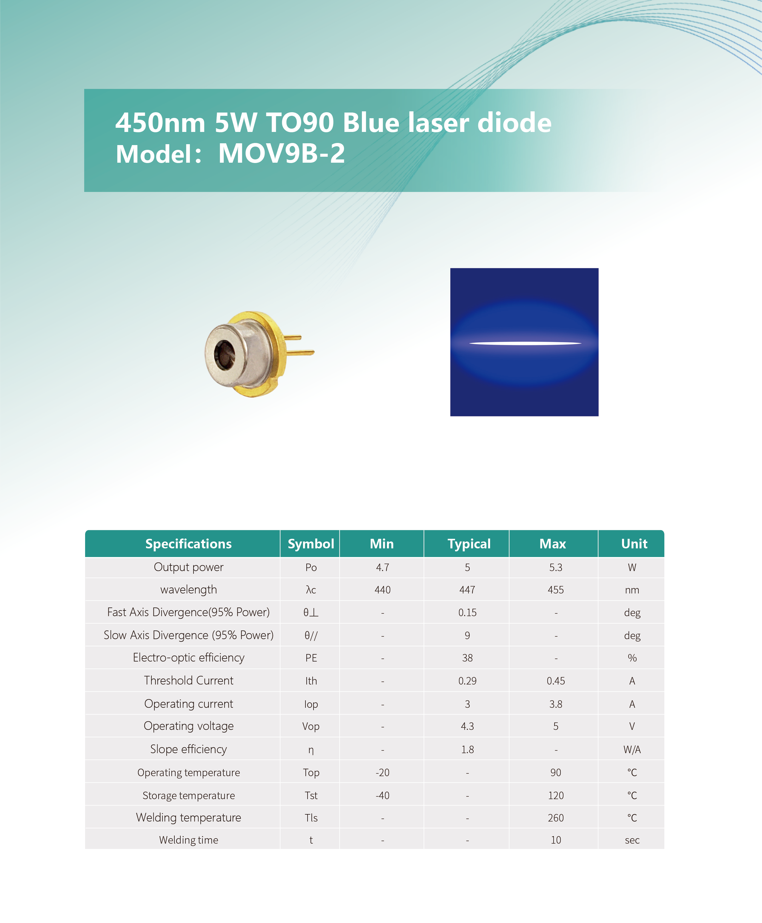 450nm 5W TO9 藍(lán)光激光二極管 MOV9B-2 英文
